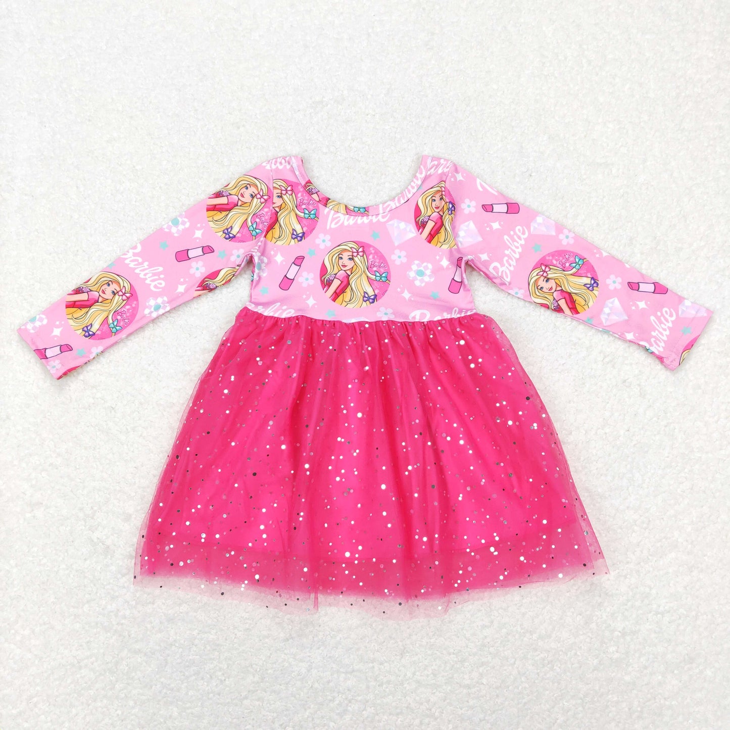 GLD0494 long sleeve barbie tulle girl gauze dress princess RTS