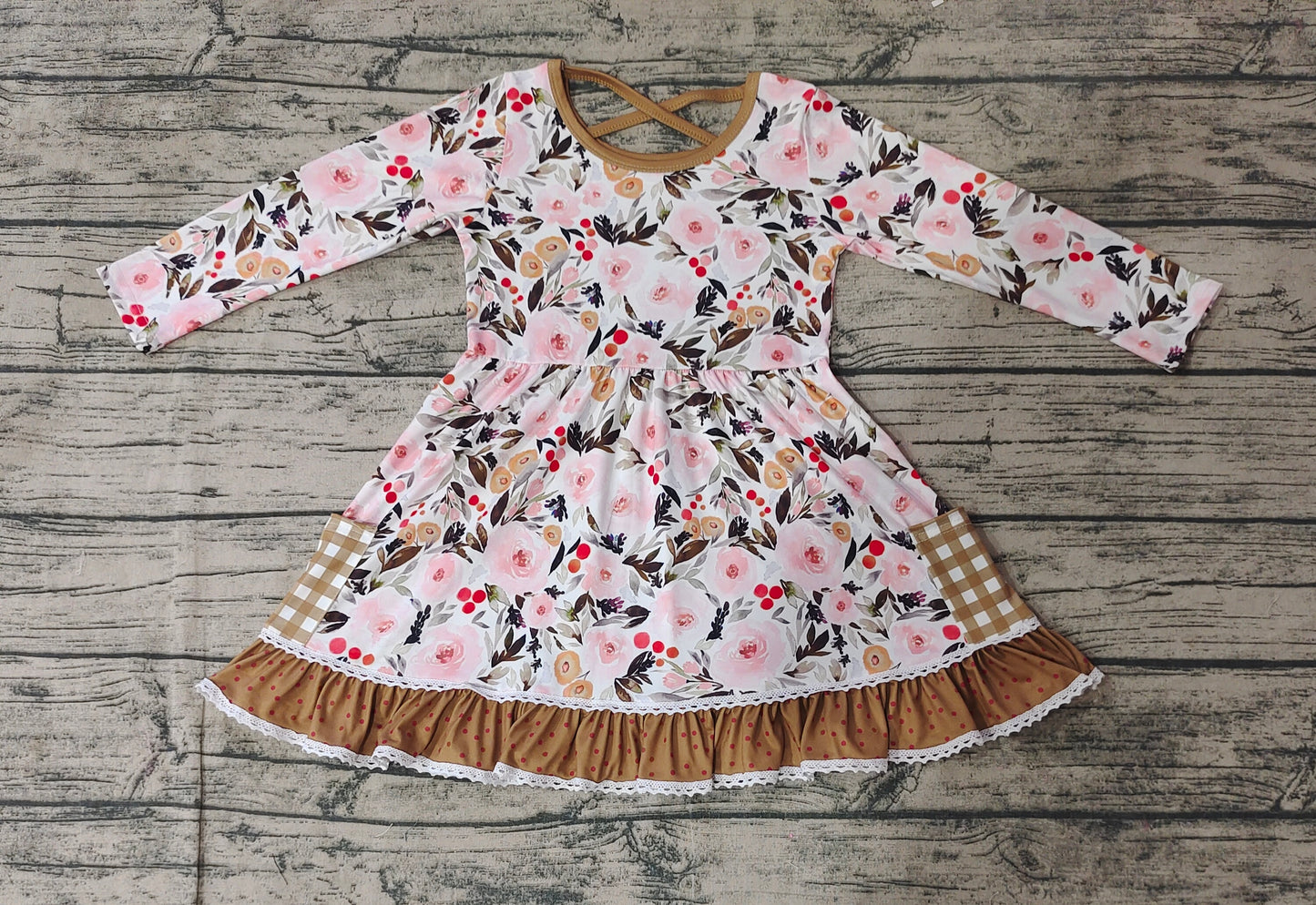 GLD0530  flowers short sleeves girl dress preorder 202409