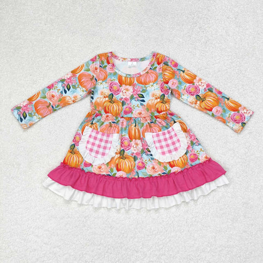 GLD0532 Halloween pumpkin girl long sleeves girl dress 202407 RTS