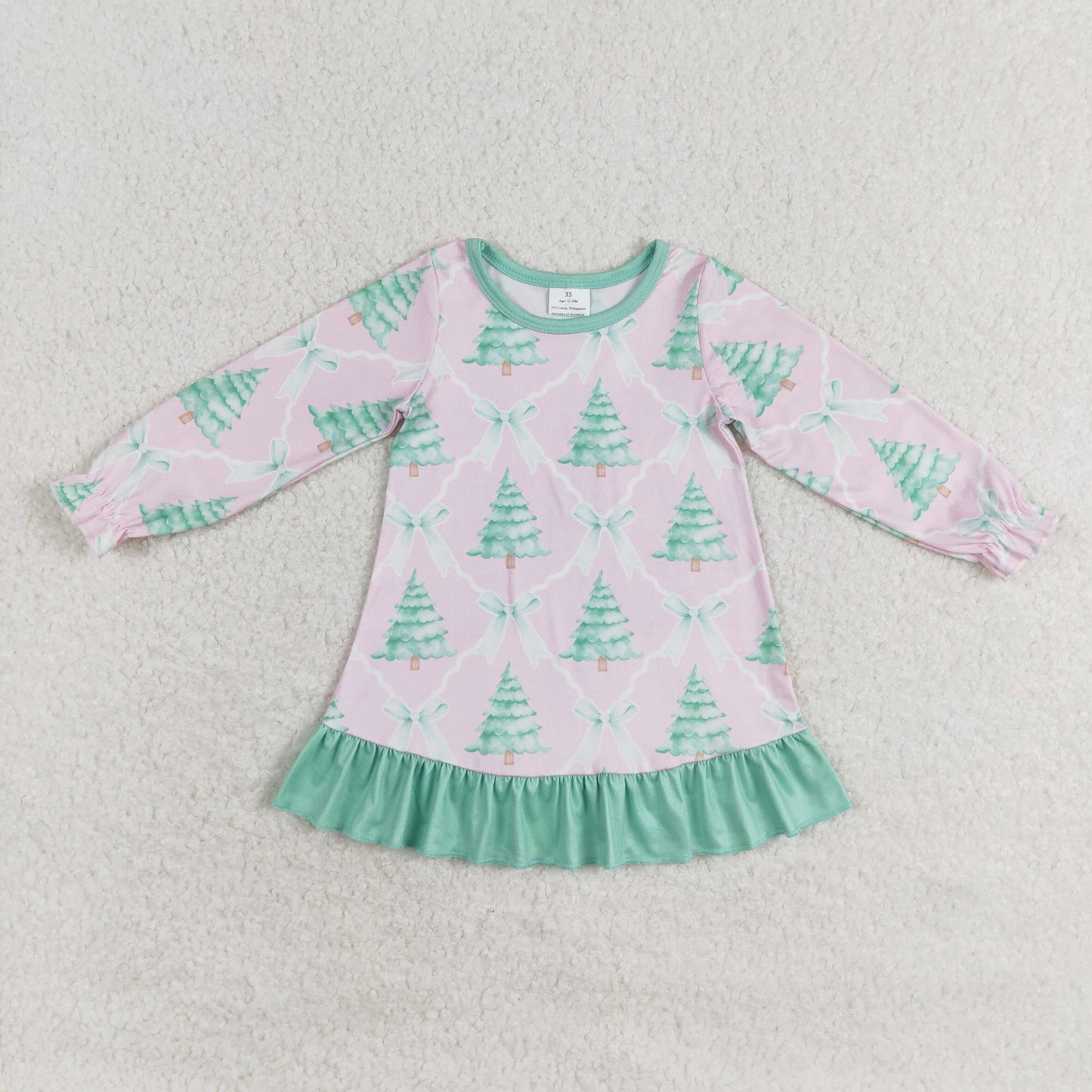 Christmas tree GLD0538  girl short sleeves girl dress RTS 202407 sibling