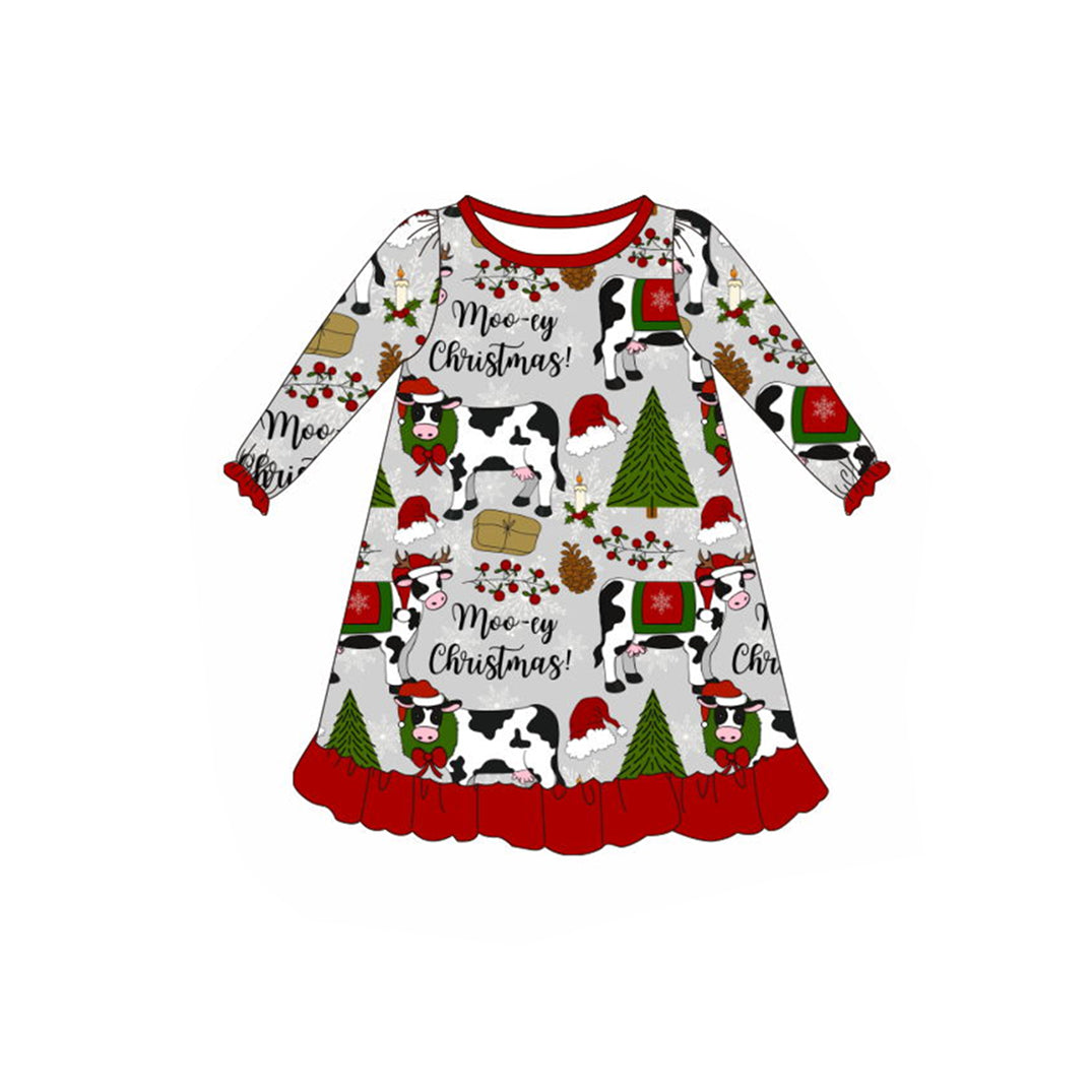 GLD0539 Christmas tree cowgirl short sleeves girl dress preorder 202409 sibling