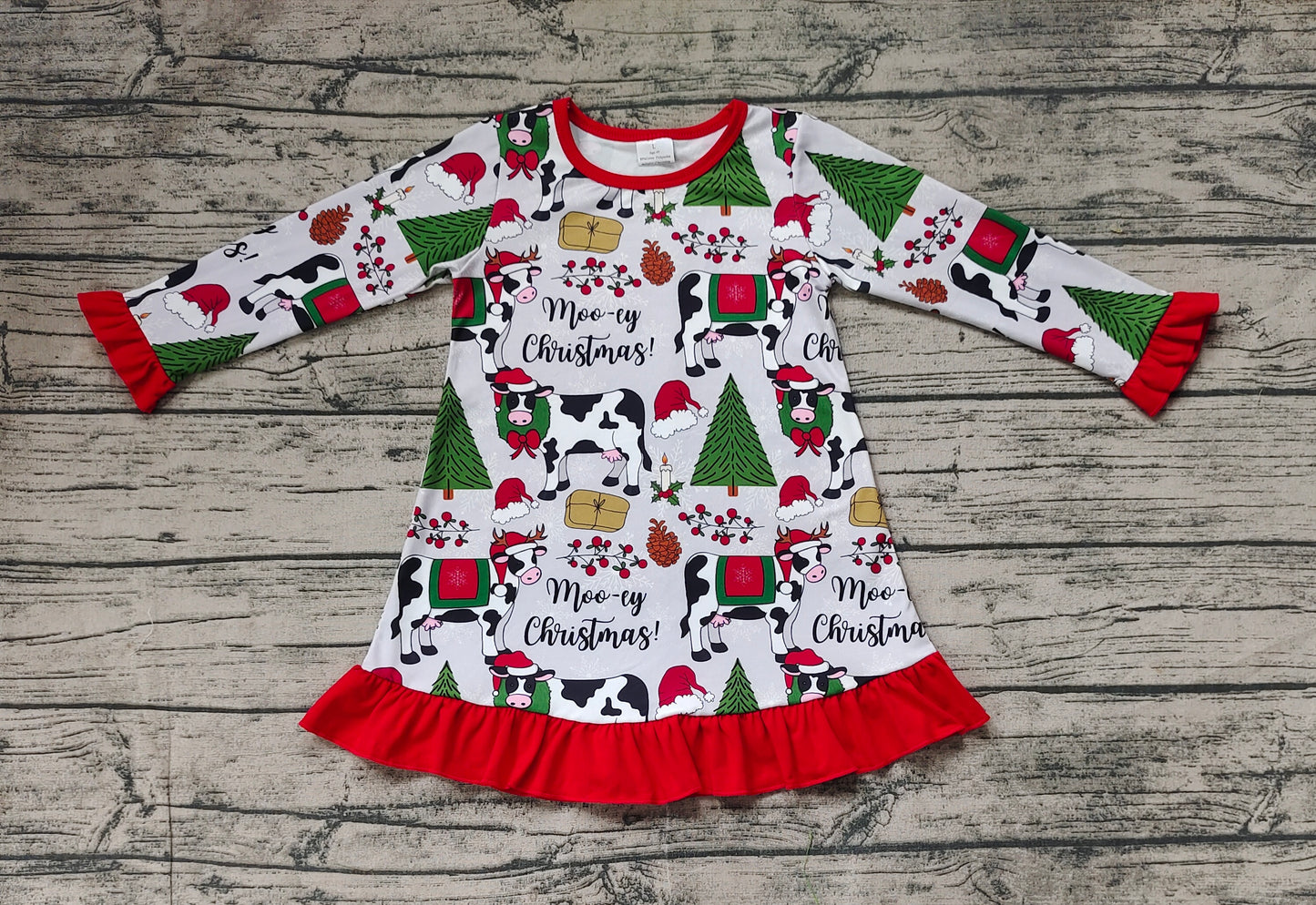 GLD0539 Christmas tree cowgirl short sleeves girl dress preorder 202409 sibling