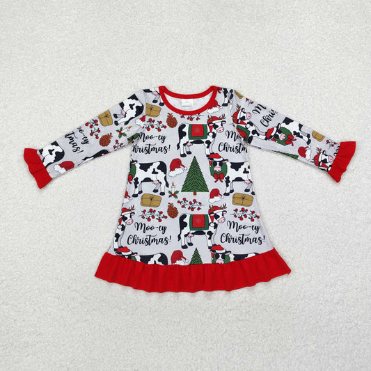 GLD0539 Christmas tree cowgirl short sleeves girl dress  202410 RTS  sibling