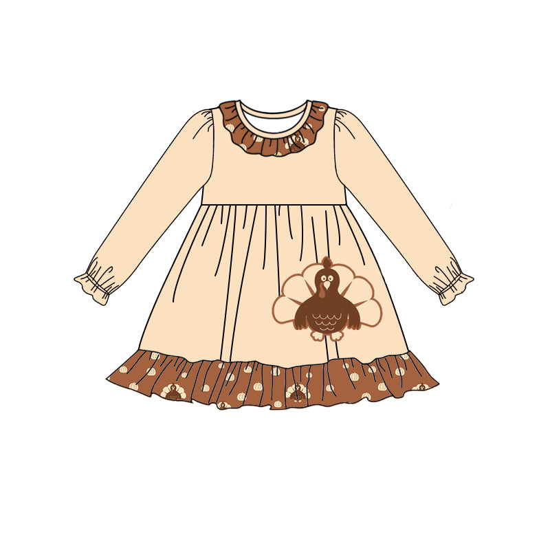 GLD0564 turkey pumpkin  girl dress preorder 202405