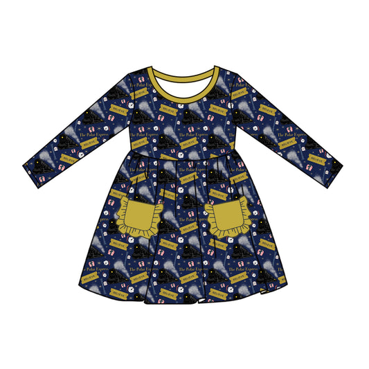 GLD0567 Christmas believe train girl dress preorder 202405