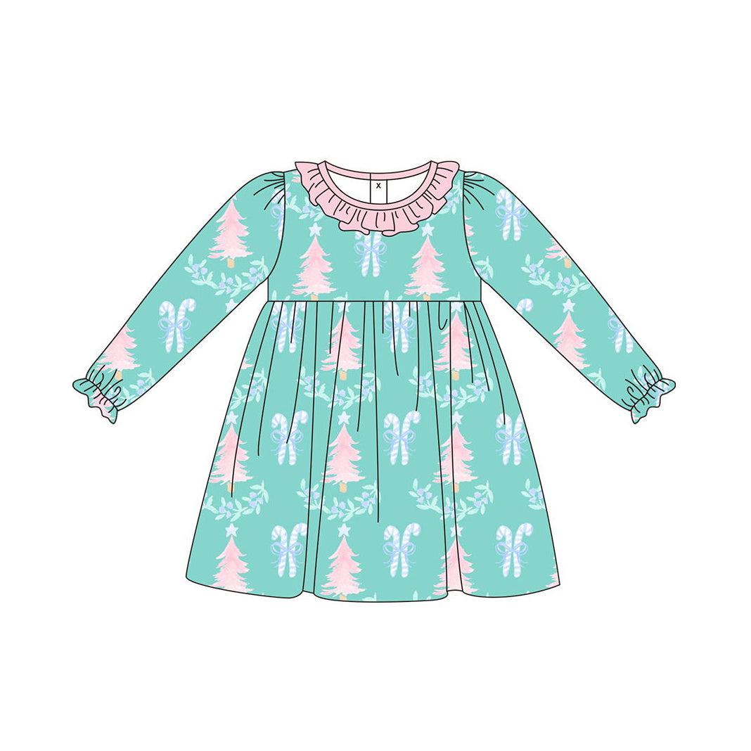 GLD0586 Christmas tree candy cane girl dress preorder 202406