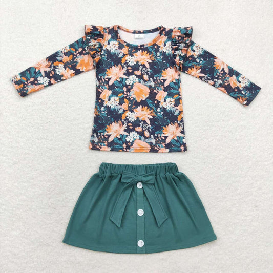 GLD0590 flower order western short sleeve girl skirt outfit 202408 RTS