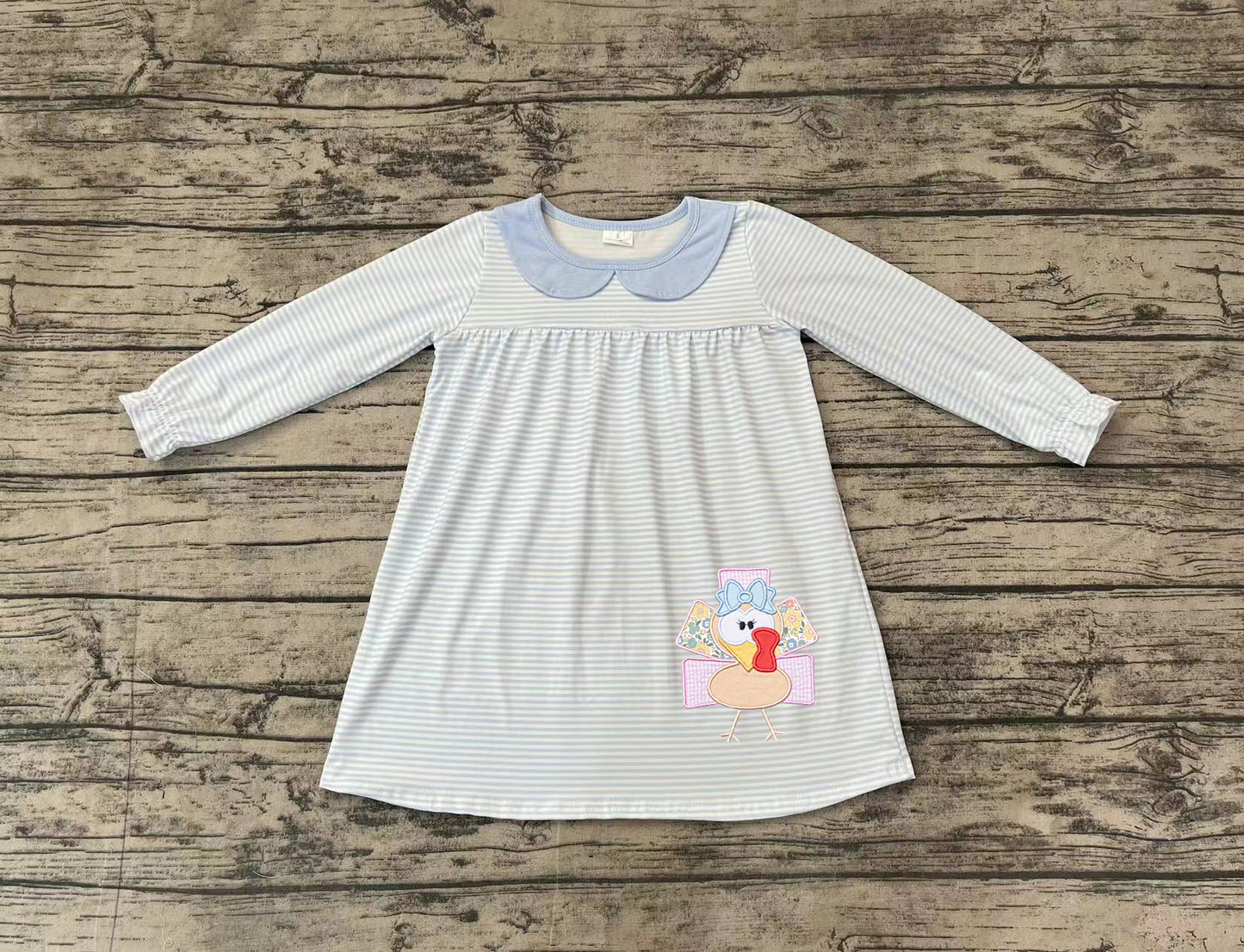 GLD0603 embroidery  turkey thanksgiving sibling girl dress preorder 202409