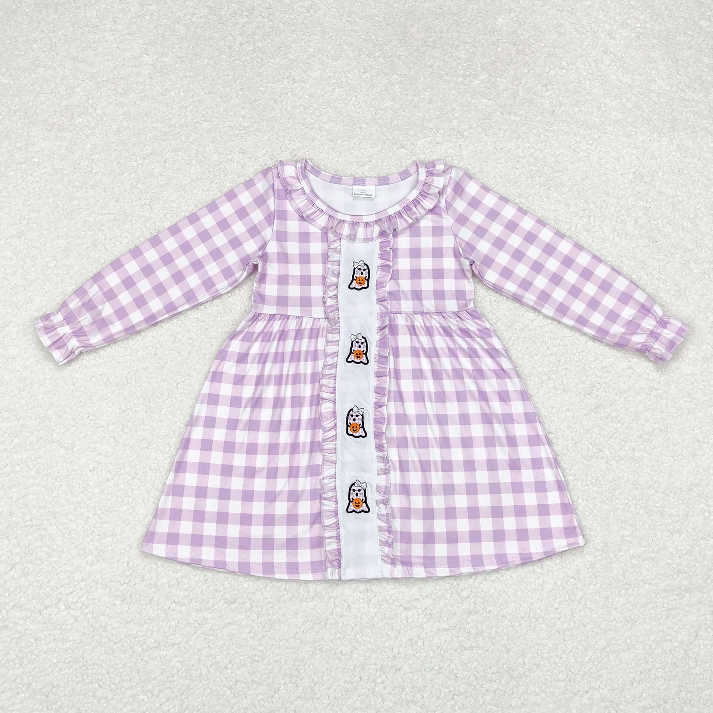 GLD0626 embroidery purple plaid sibling  girl dress  202409