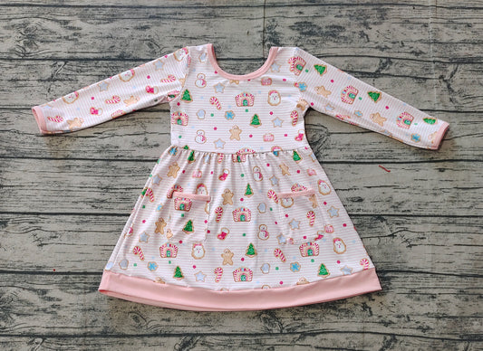 GLD0629 Chrismtas gingerbread sibling  girl dress preorder 202407