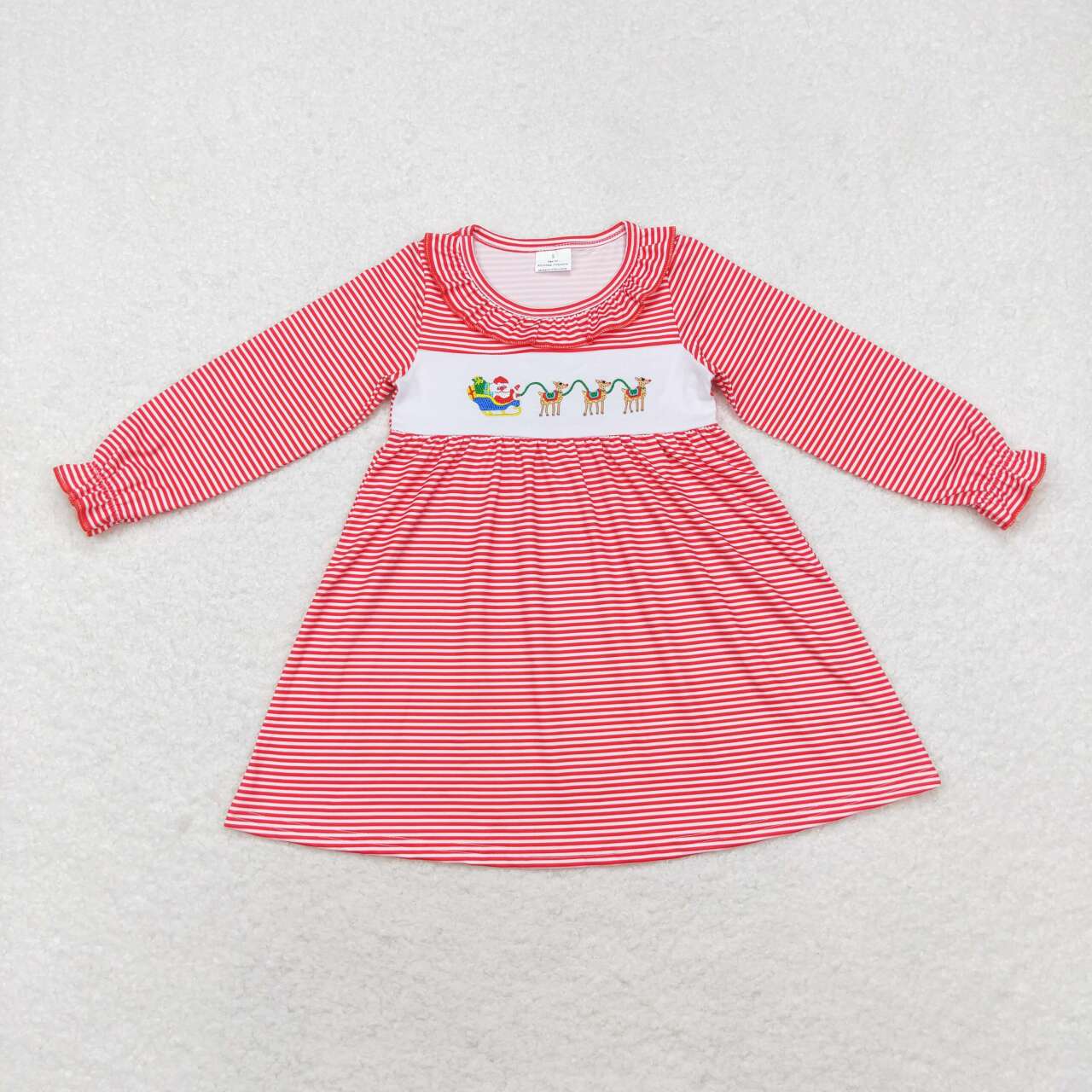 GLD0632 embroidery Christmas tree  sibling girl dress  202408