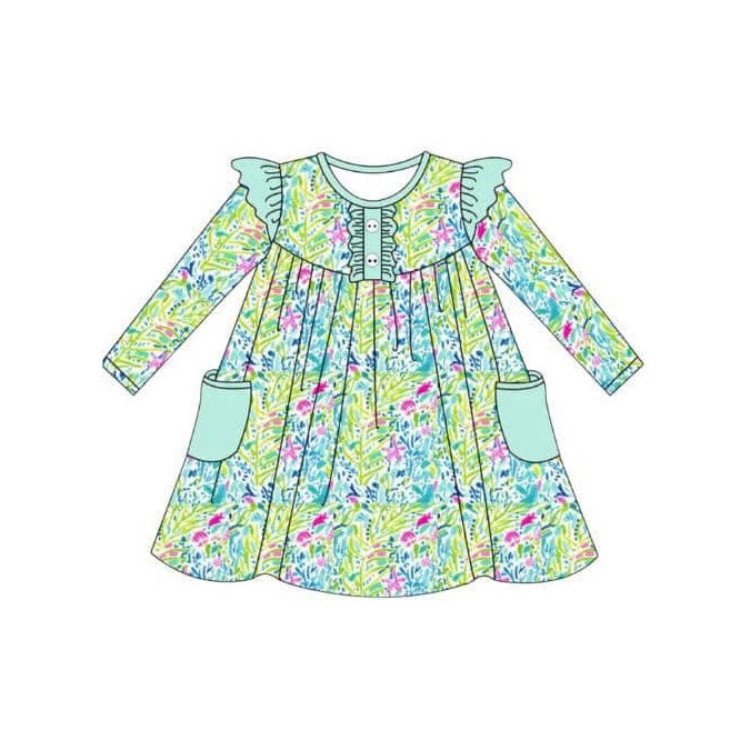 flower sea grass green sibling GLD0665 girl dress 202407 preorder