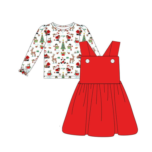 solid color cotton sibling red GLD0672组合 Christmas snowman overall cartoon skirt long sleeve girl outfit overall jumpsuit