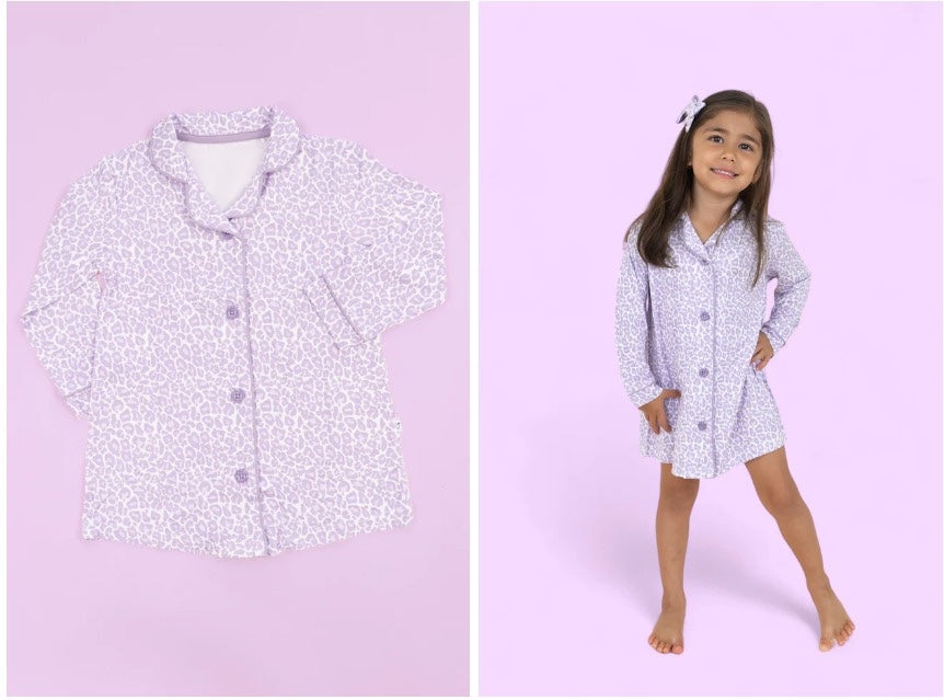 buttons shirt top dress GLD0680 girl short sleeve leopard dress 202407 preorder