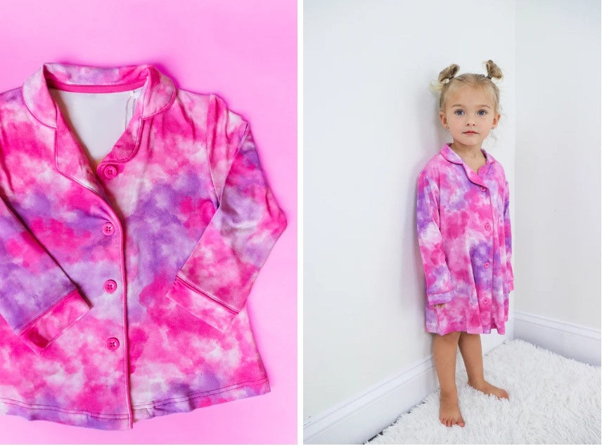 buttons shirt top dress GLD0682 girl short sleeve hot pink 202407 preorder
