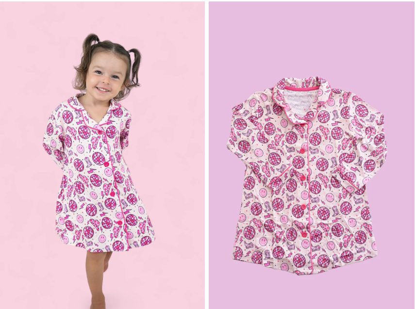 buttons shirt top dress GLD0685 girl short sleeve hot pink ball 202407 preorder
