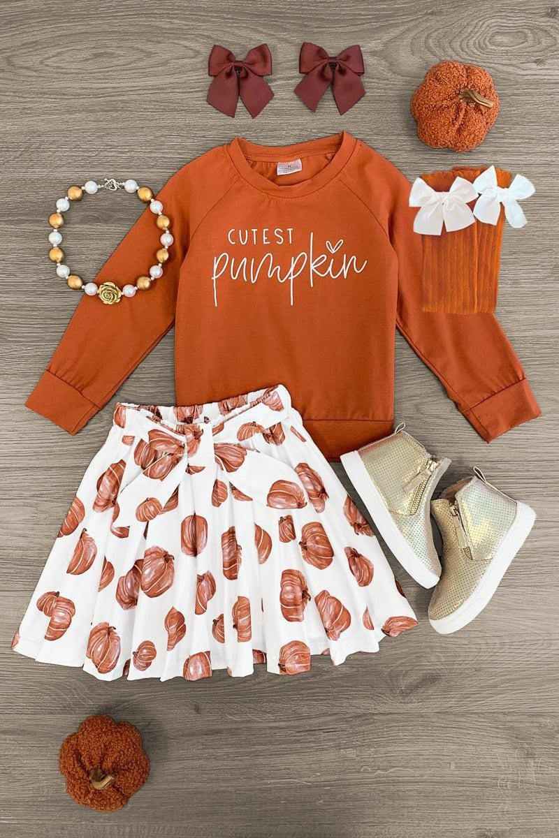 Halloween pumpkin orange skirt sibling GLD0686 girl skirt outfit 202407 RTS