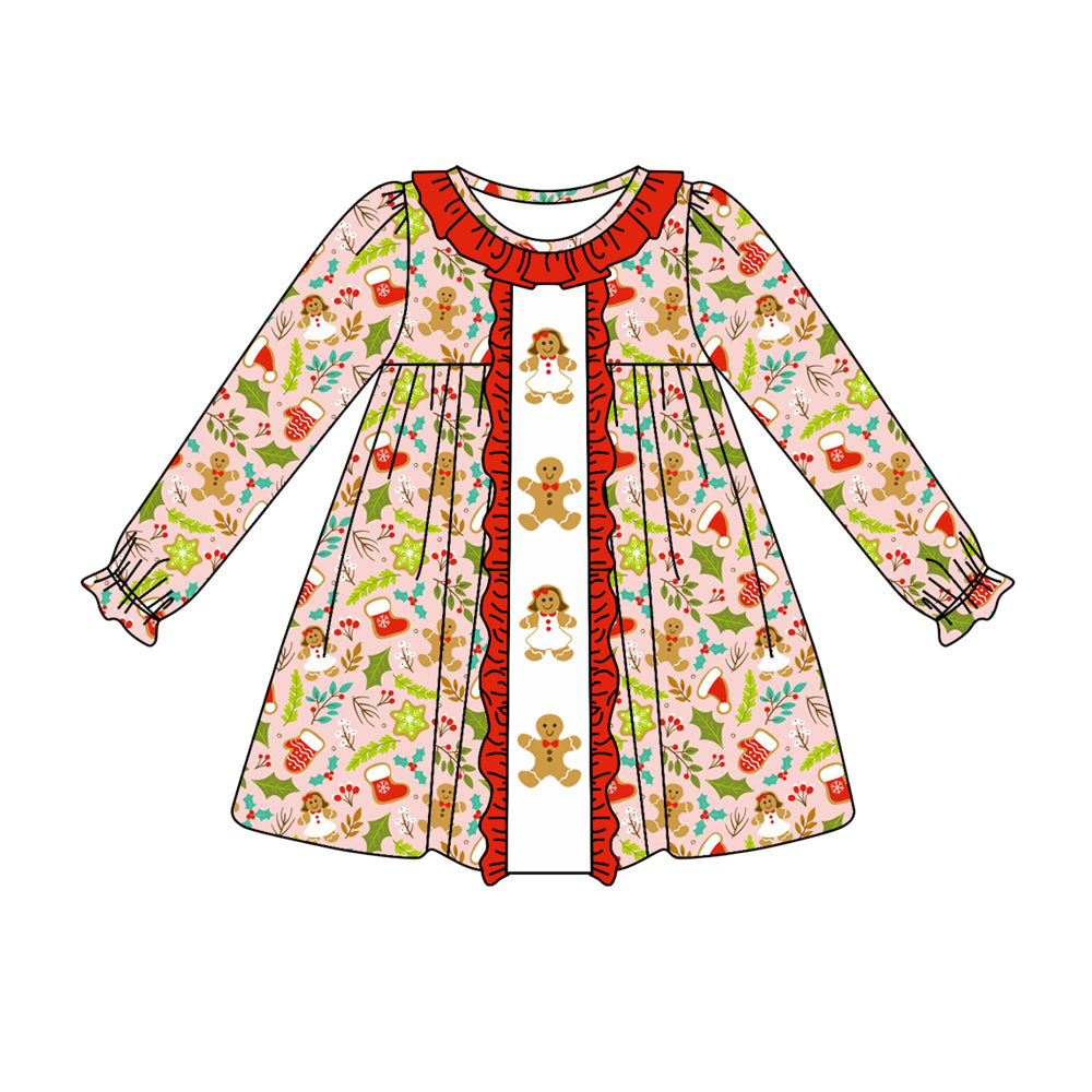 Christmas gingerbread leaves sibling GLD0696 girl dress preorder 202407