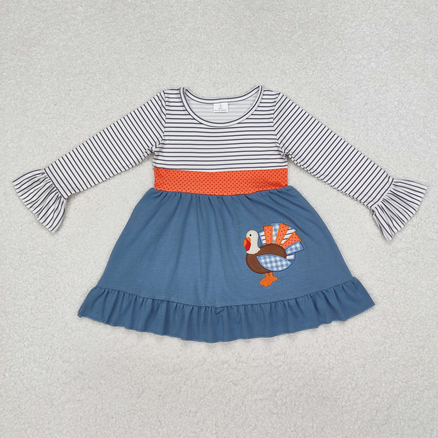 GLD0731 embroidery turkey sibling  girl dress r 202410 RTS