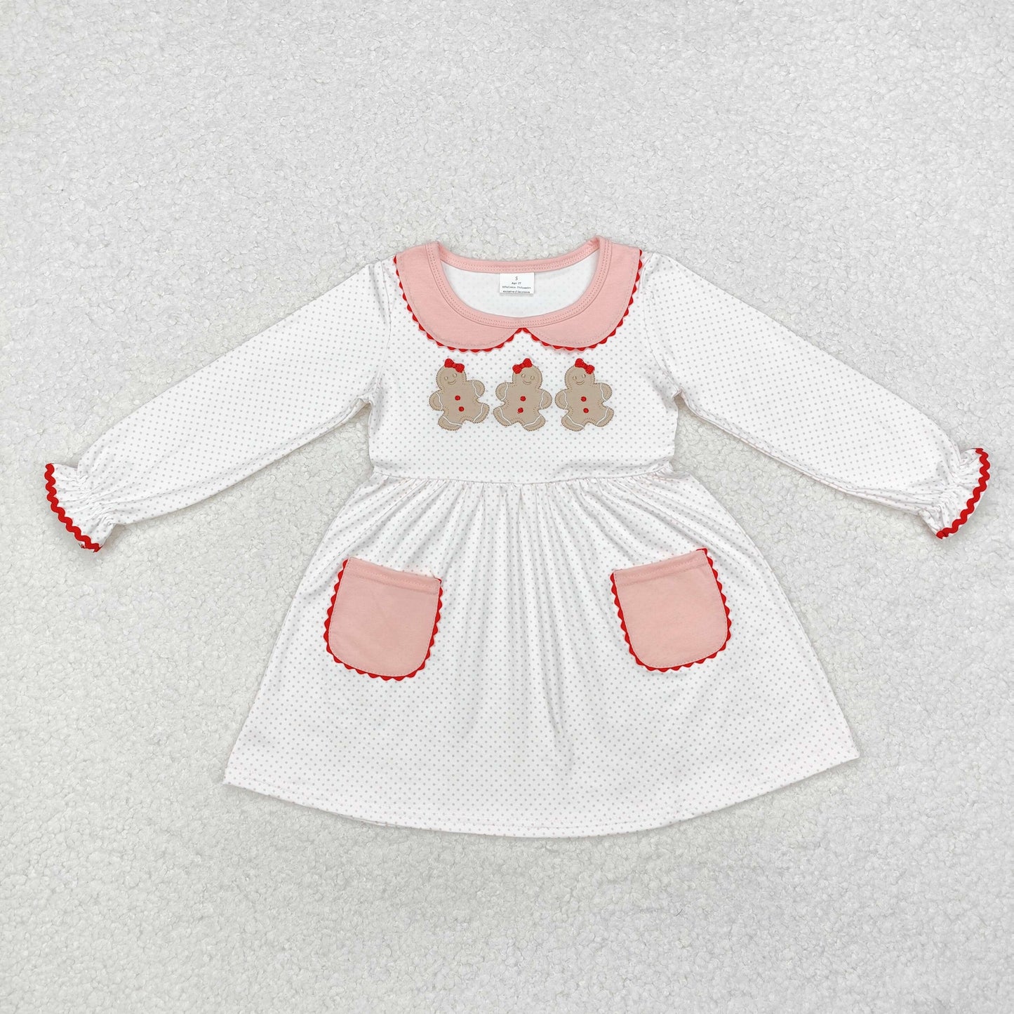 GLD0765 embroidery gingerbread Christmas sibling girl dress 202410 RTS