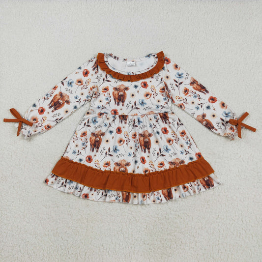 GLD0784 cow western flower sibling  girl dress 202508 RTS