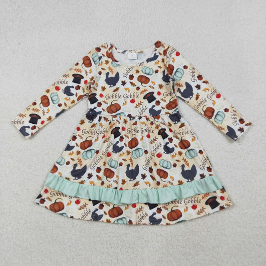 GLD0789 gobble turkey pumpkin western  sibling  girl dress 202509 RTS