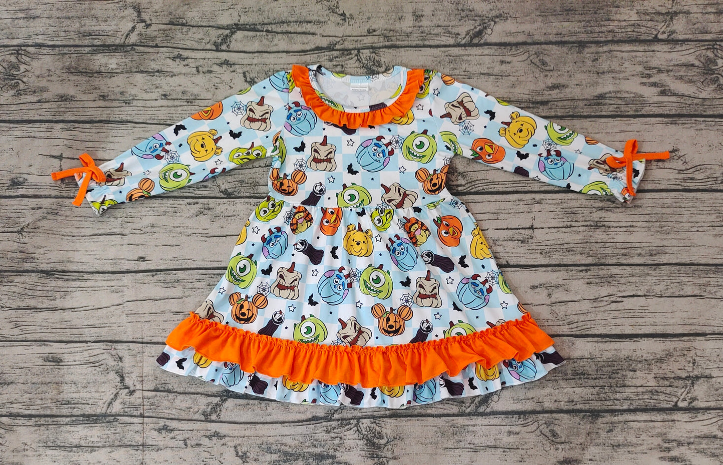 GLD0791 Halloween pumpkin sibling girl dress 202409 RTS