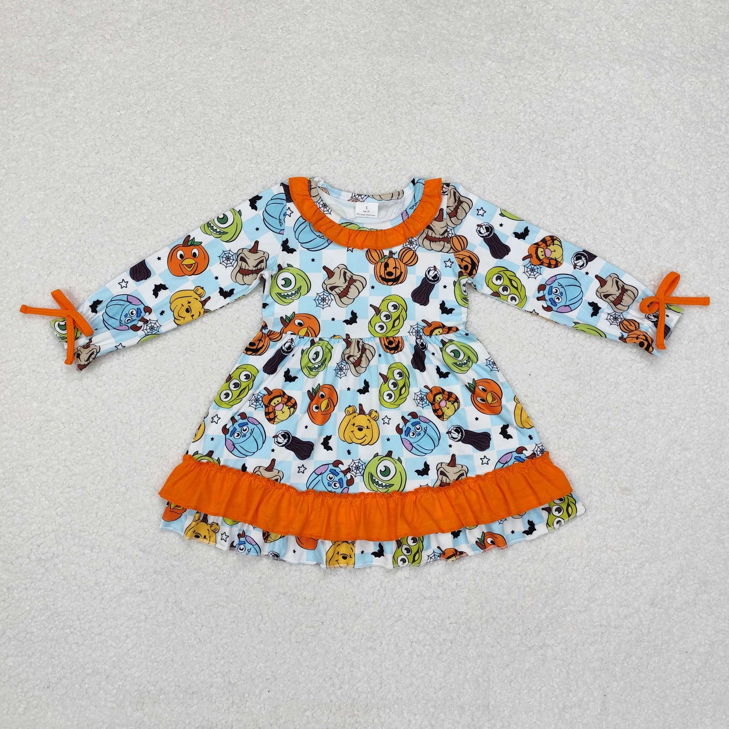 GLD0791 Halloween pumpkin sibling girl dress 202409 RTS