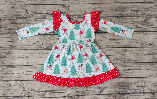 GLD0794  Christmas deer snowmen sibling girl dress preorder 202409