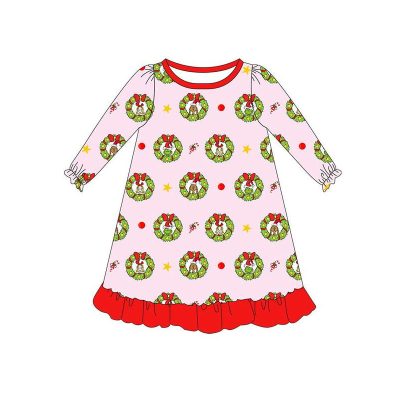 GLD0797  Christmas grinch sbling girl dress preorder 202409