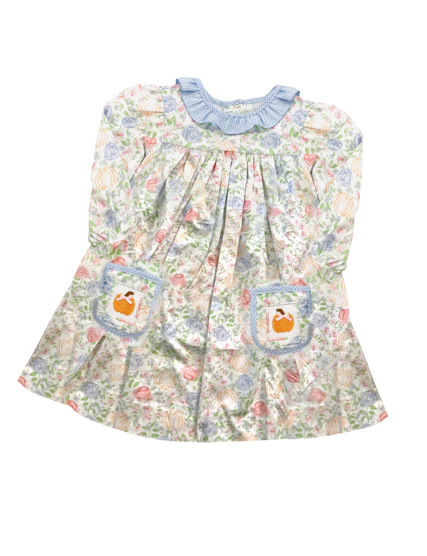 GLD0809  Halloween flowers pumpkin sibling girl dress preorder 202408