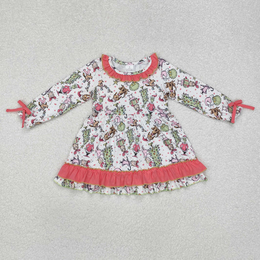 GLD0834 western Christmas grinch short sleeves girl dress 202411 RTS