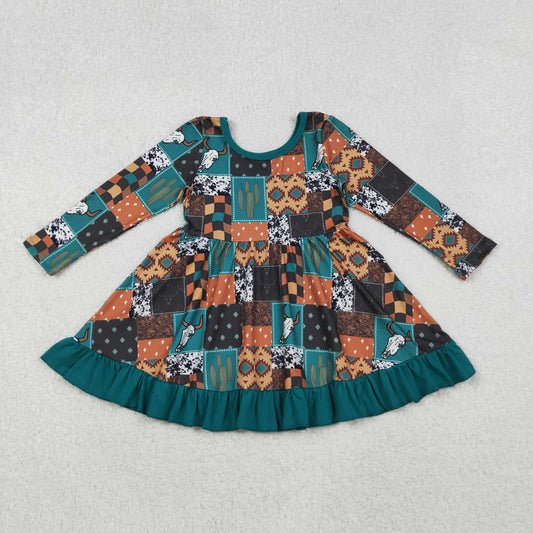 GLD0837  western cow long sleeves girl dress 202510 RTS