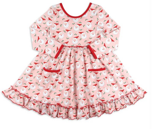 Christmas santa flowers  GLD0846 sibling girl dress preorder 202408