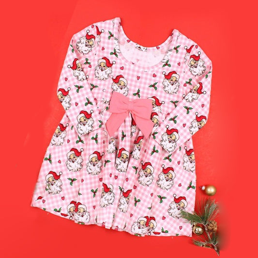 Christmas santa flowers sibling GLD0848 sibling girl dress preorder 202408