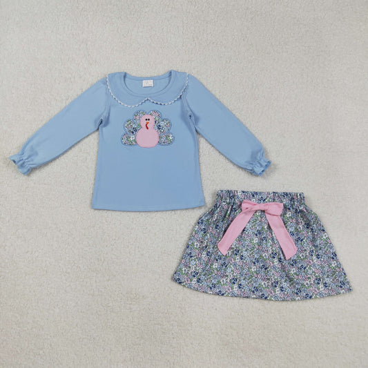 GLD0849 Embroidery turkey thanksgiving sibling girl skirt outfit  202508 RTS