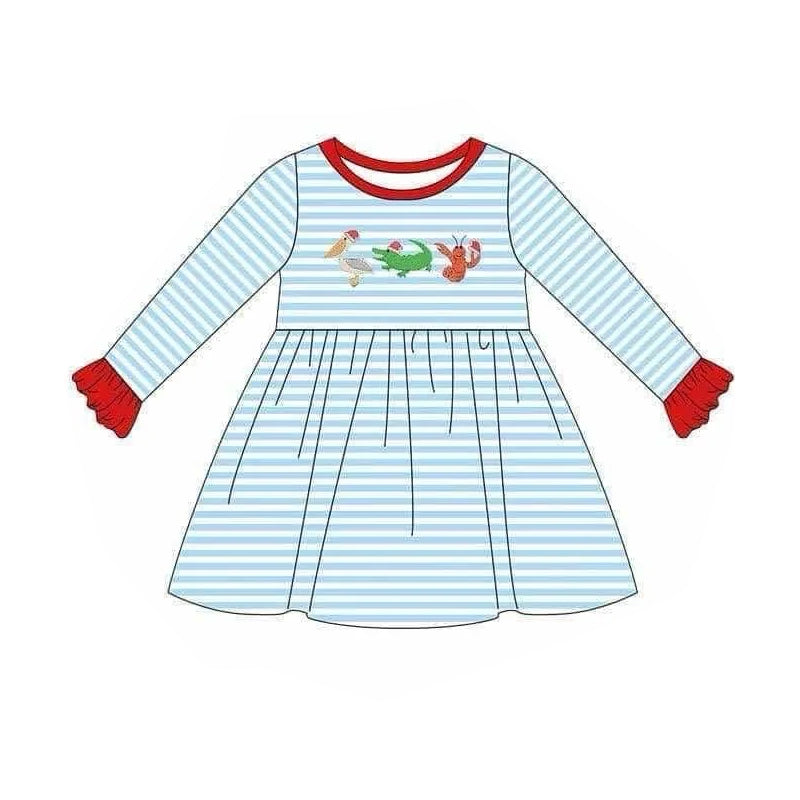 GLD0850 Christmas alligator cray fish duck sibling girl dress preorder 202408