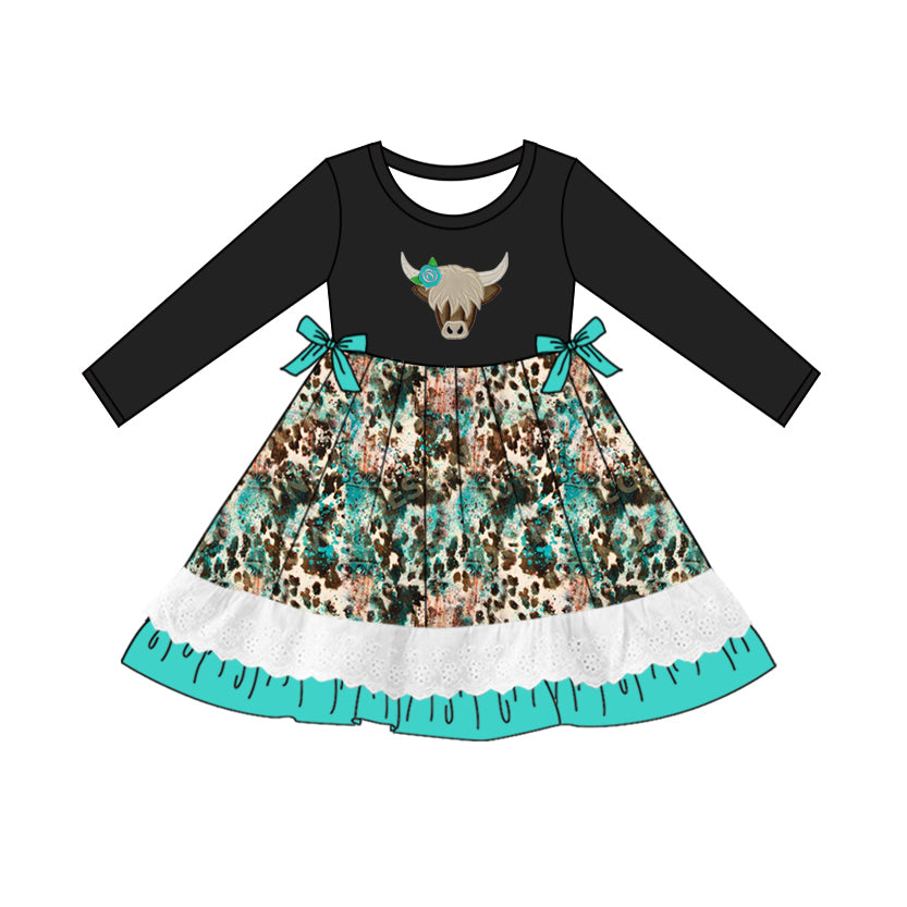 GLD0852 western cow flower sibling girl dress preorder 202408