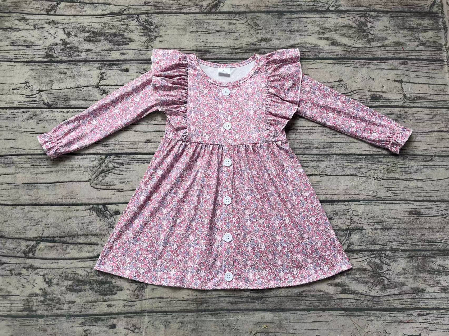 GLD0857 flower buttons girl dress preorder 202409