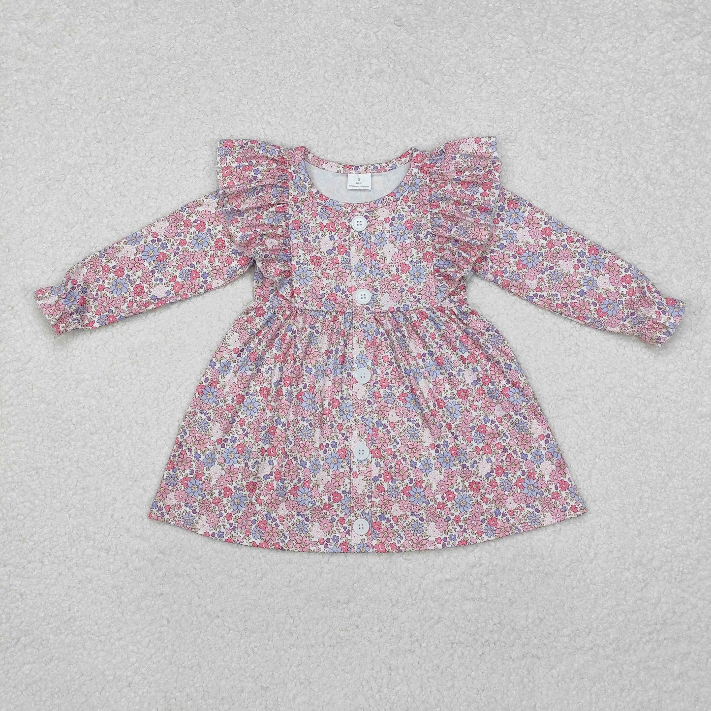 GLD0857 flower buttons girl dress 202411 RTS