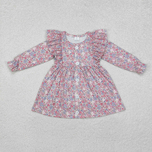 GLD0857 flower buttons girl dress 202411 RTS