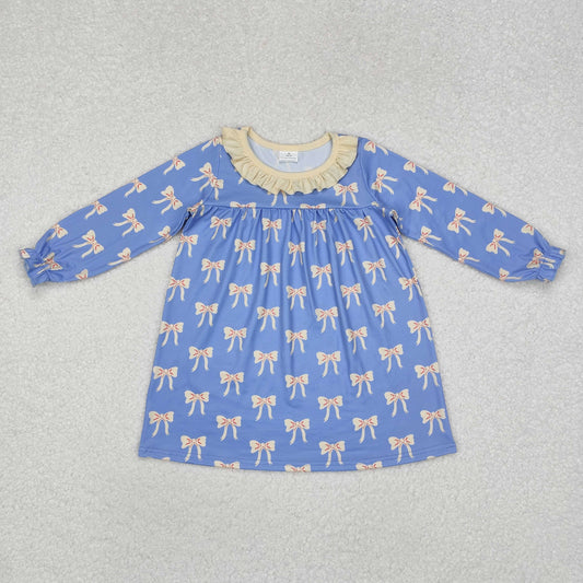 GLD0897 blue bow flowers girl dress sibling 202411 RTS