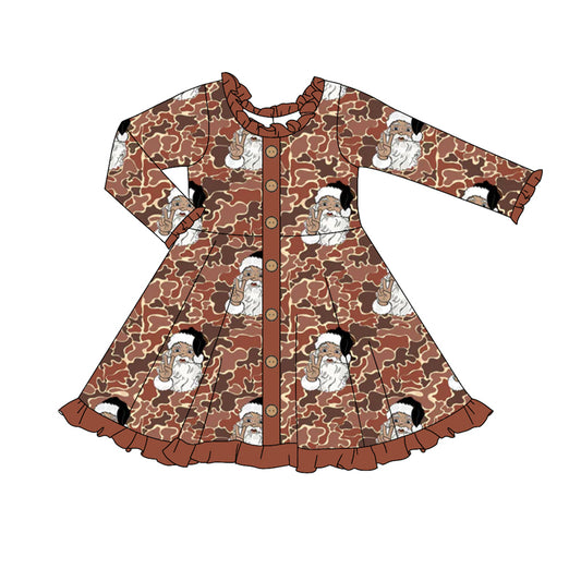 GLD0910  Christmas camo santa sibling girl dress preorder 202409