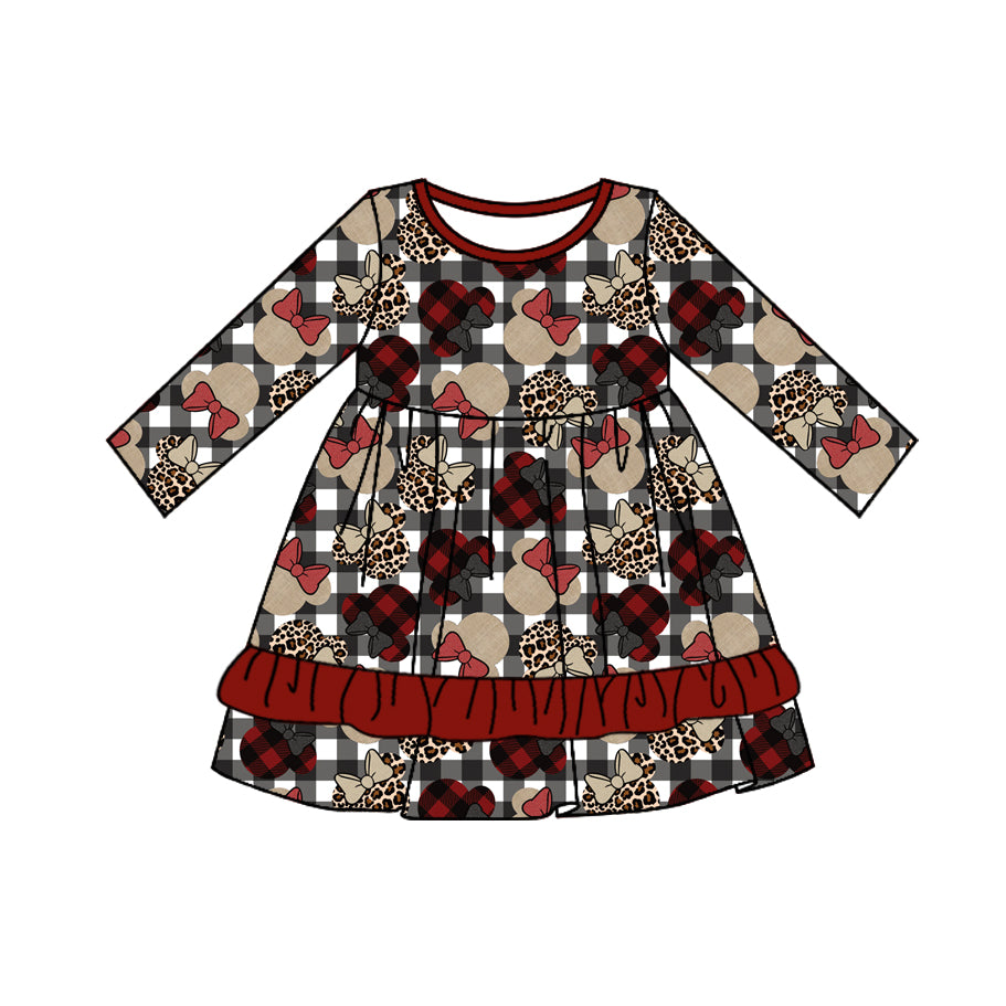 GLD0962 western plaid mouse cartoon bow girl dress preorder 202410