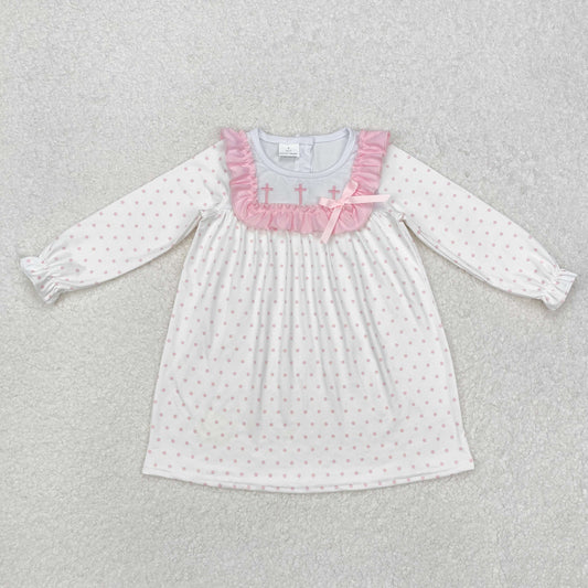 GLD0981 embroidery BOW Easter cross western short sleeves girl dress  202412 RTS