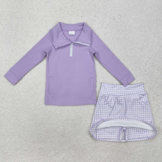 GLD0985  yoga Purple flowers western short sleeve girl skirt outfit 202501 RTS