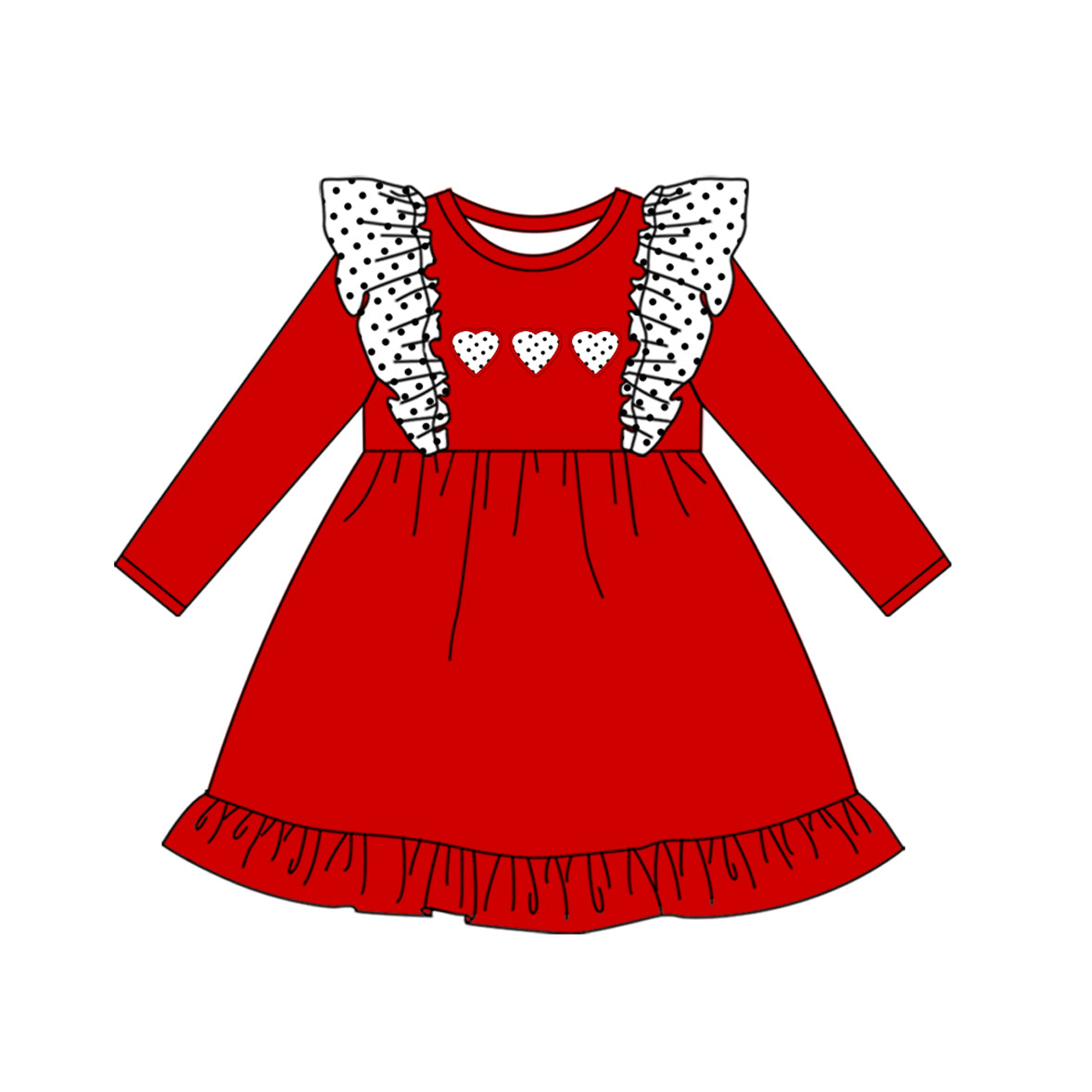 GLD0986  red Valentine's Day love  ruffle girl dress preorder 202411 sibling