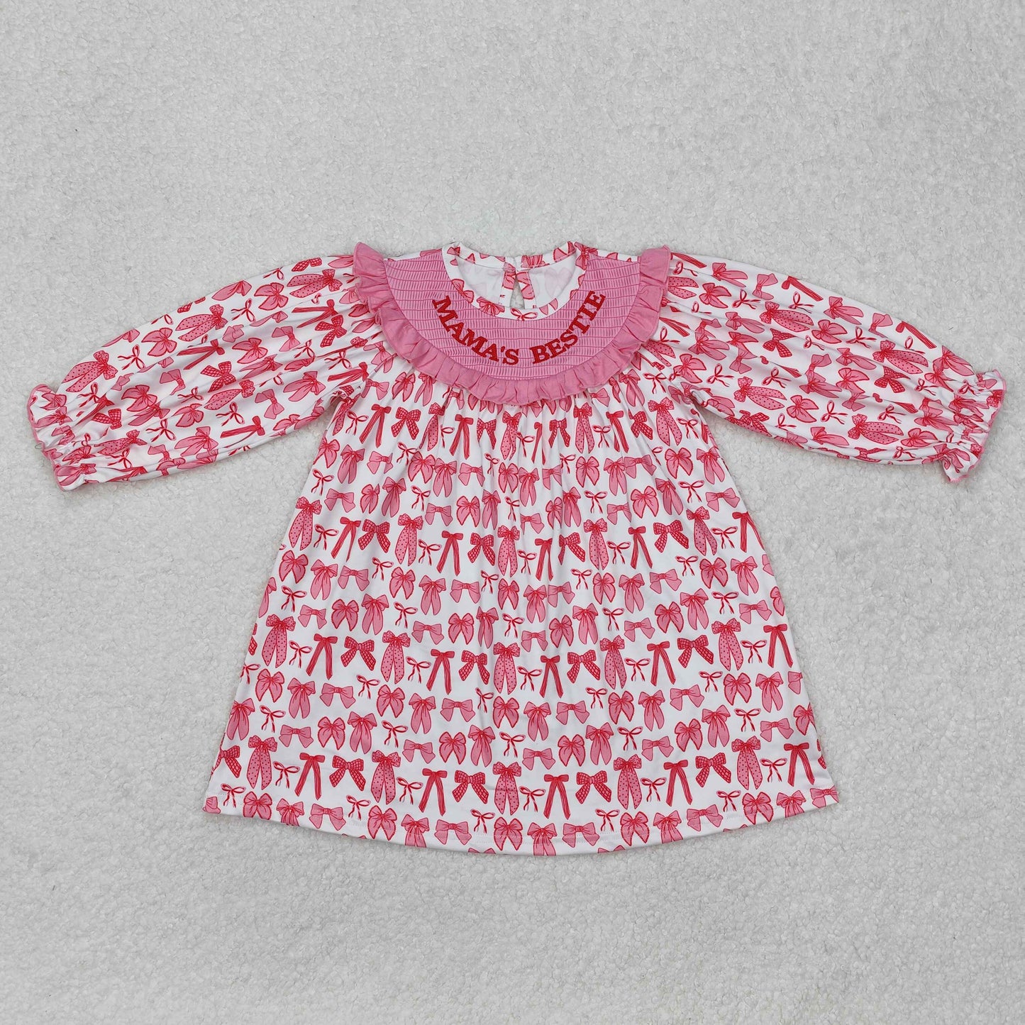 GLD0990 embroidery mama's bestie BOW Valentine sibling girl dress  202501 RTS