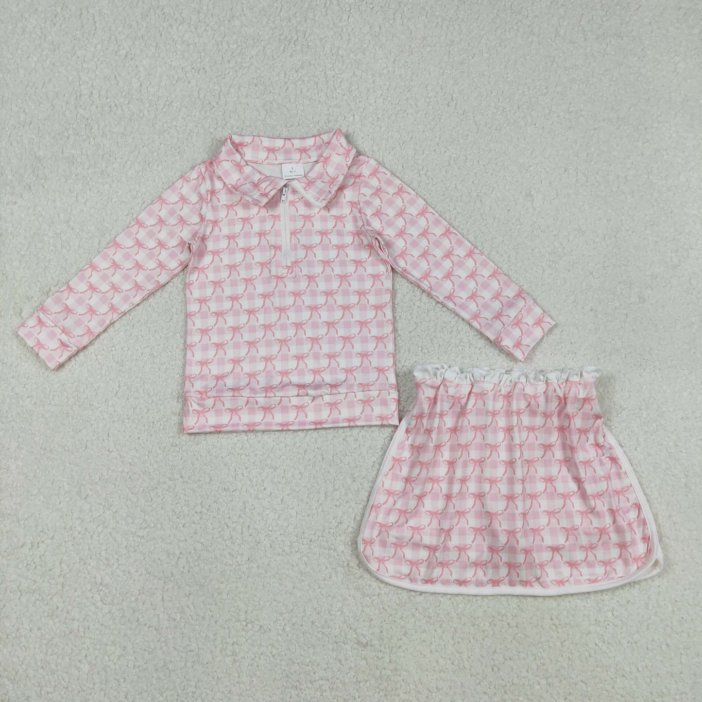 GLD1014 bow short sleeve girl skirt outfit 202511 RTS