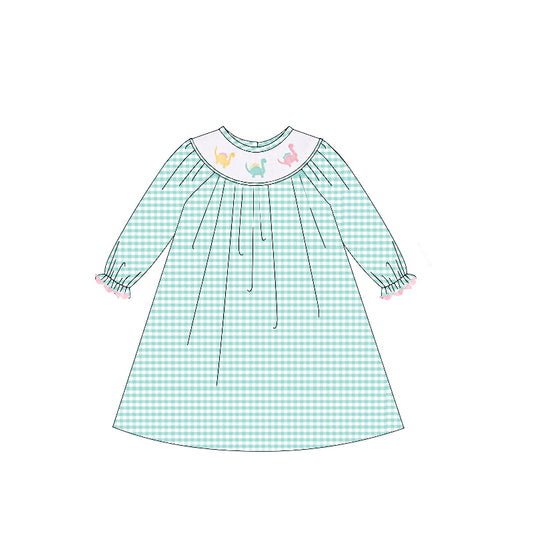 GLD1022 smocked dinosaur long sleeves girl dress 202503 preorder